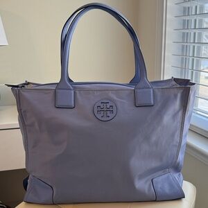 Tory Burch Perforated Logo Nylon Tote in Lavender Blue